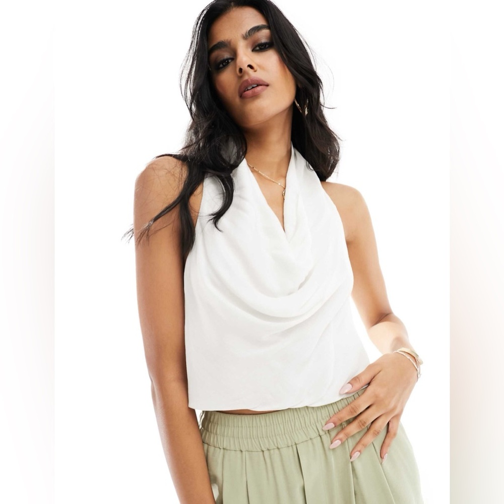 SNDYS halterneck backless top in white